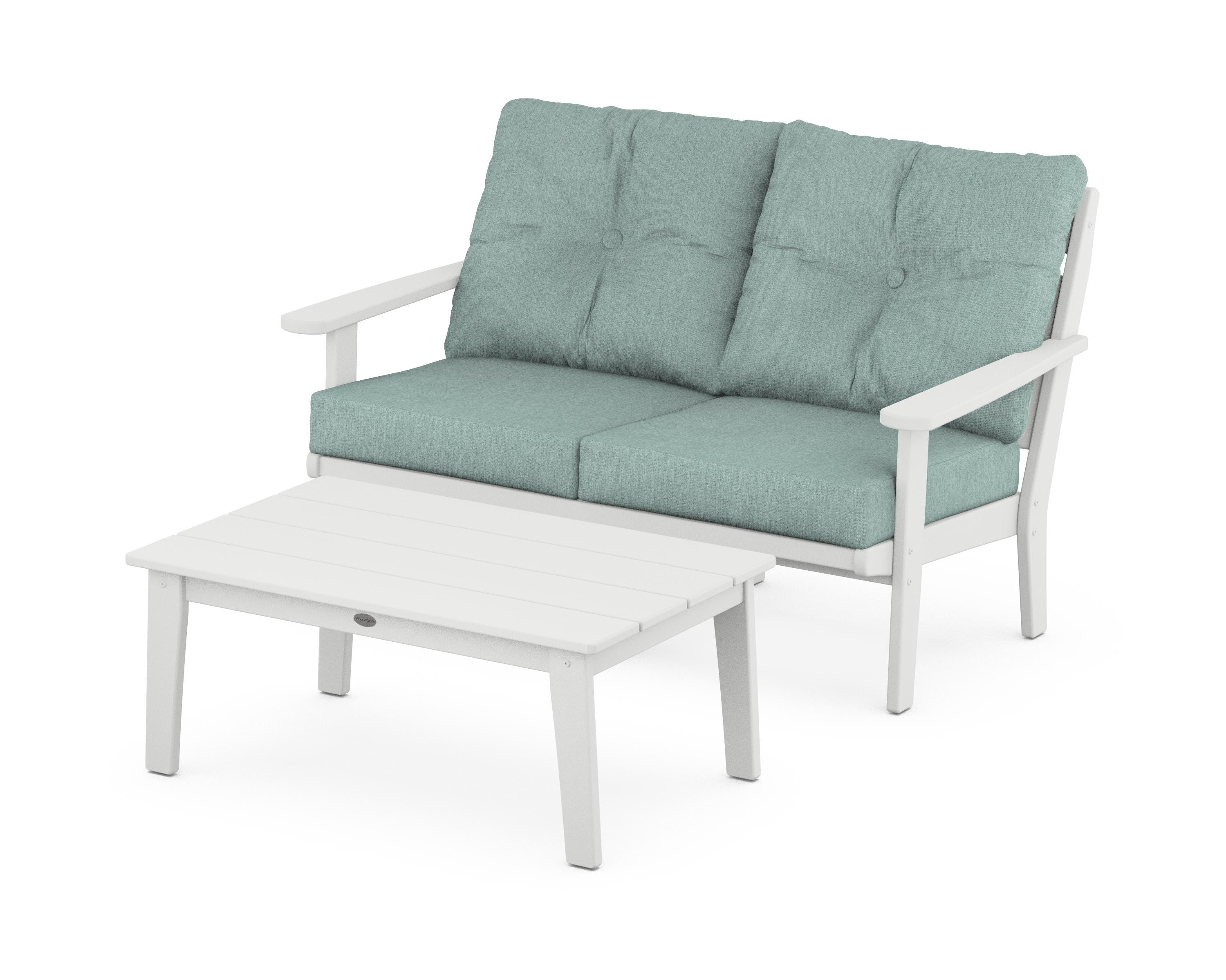 POLYWOOD® Lakeside 2-Piece Lounge Loveseat Set in White / Glacier Spa