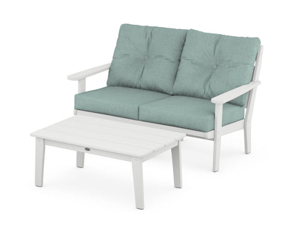 POLYWOOD® Lakeside 2-Piece Lounge Loveseat Set in White / Glacier Spa