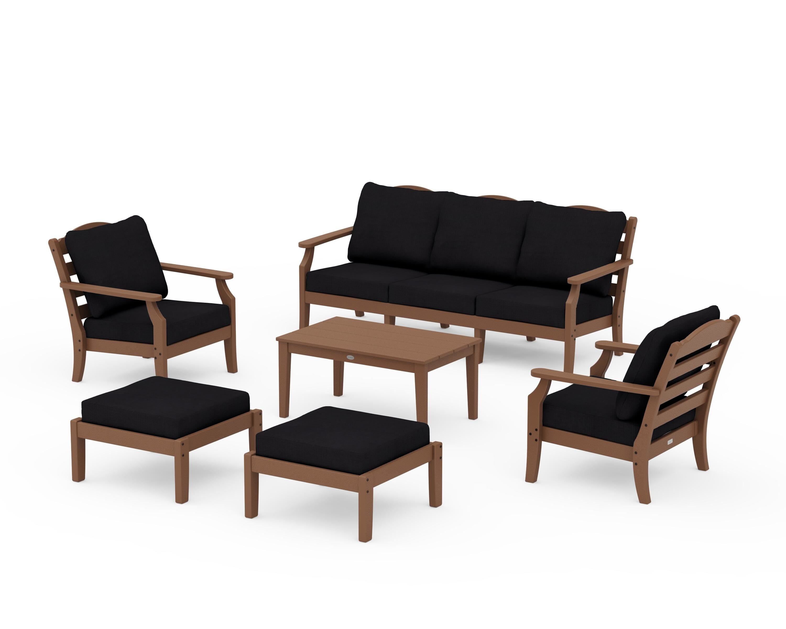 Draper James™ by  POLYWOOD® Savannah 6-Piece Lounge Sofa Set in Teak / Midnight Linen