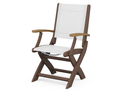 POLYWOOD® Coastal Folding Chair in Mahogany / Natural / White Sling