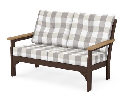 POLYWOOD® Vineyard Deep Seating Loveseat in Mahogany / Natural / Buffalo Plaid Grey Mist