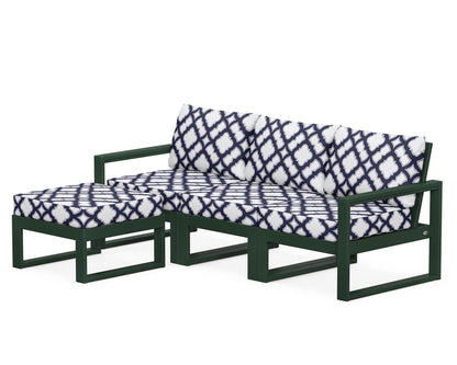 POLYWOOD® EDGE 4-Piece Modular Deep Seating Set with Ottoman in Green / Trellis Navy