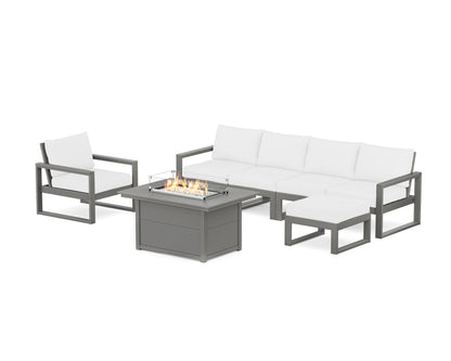 POLYWOOD® EDGE Sectional Lounge and Fire Pit Set in Slate Grey / Natural