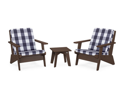 POLYWOOD® Riviera Modern Lounge 3-Piece Set in Mahogany / Buffalo Plaid Navy