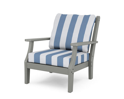 Country Living Wovendale Deep Seating Chair in Slate Grey / Cabana Stripe Sky Blue