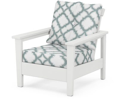POLYWOOD® Prescott Deep Seating Chair in White / Trellis Glacier Spa