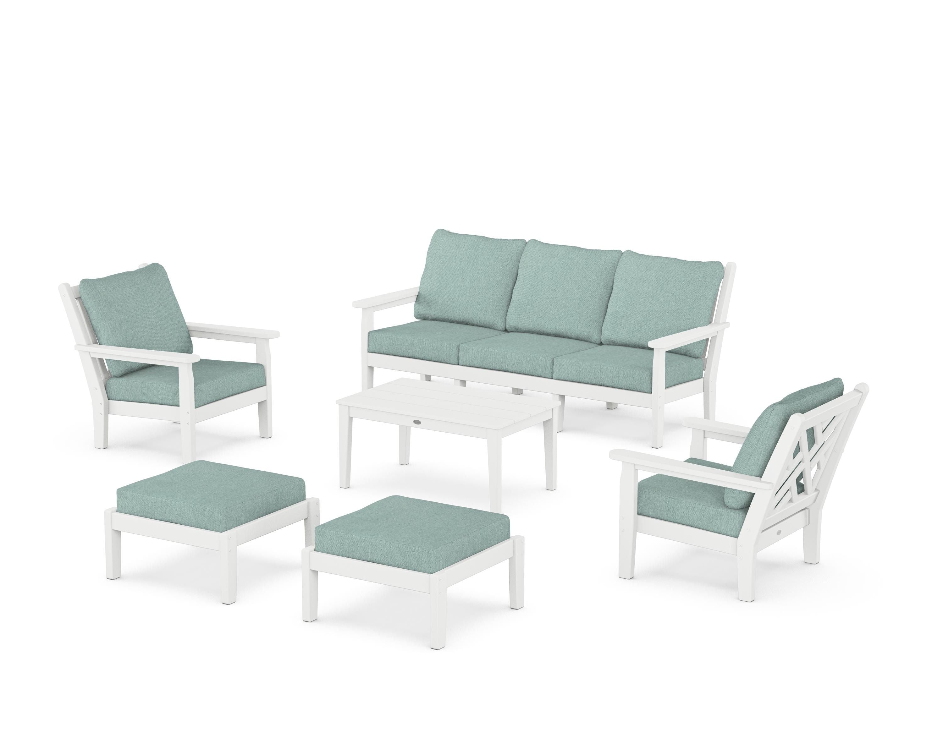 POLYWOOD® Chippendale 6-Piece Lounge Sofa Set in White / Glacier Spa