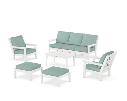 POLYWOOD® Chippendale 6-Piece Lounge Sofa Set in White / Glacier Spa