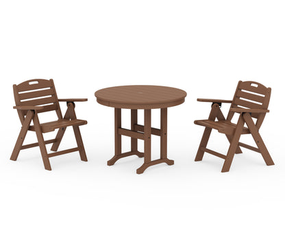 POLYWOOD® Nautical Folding Lowback Chair 3-Piece Round Dining Set in Teak