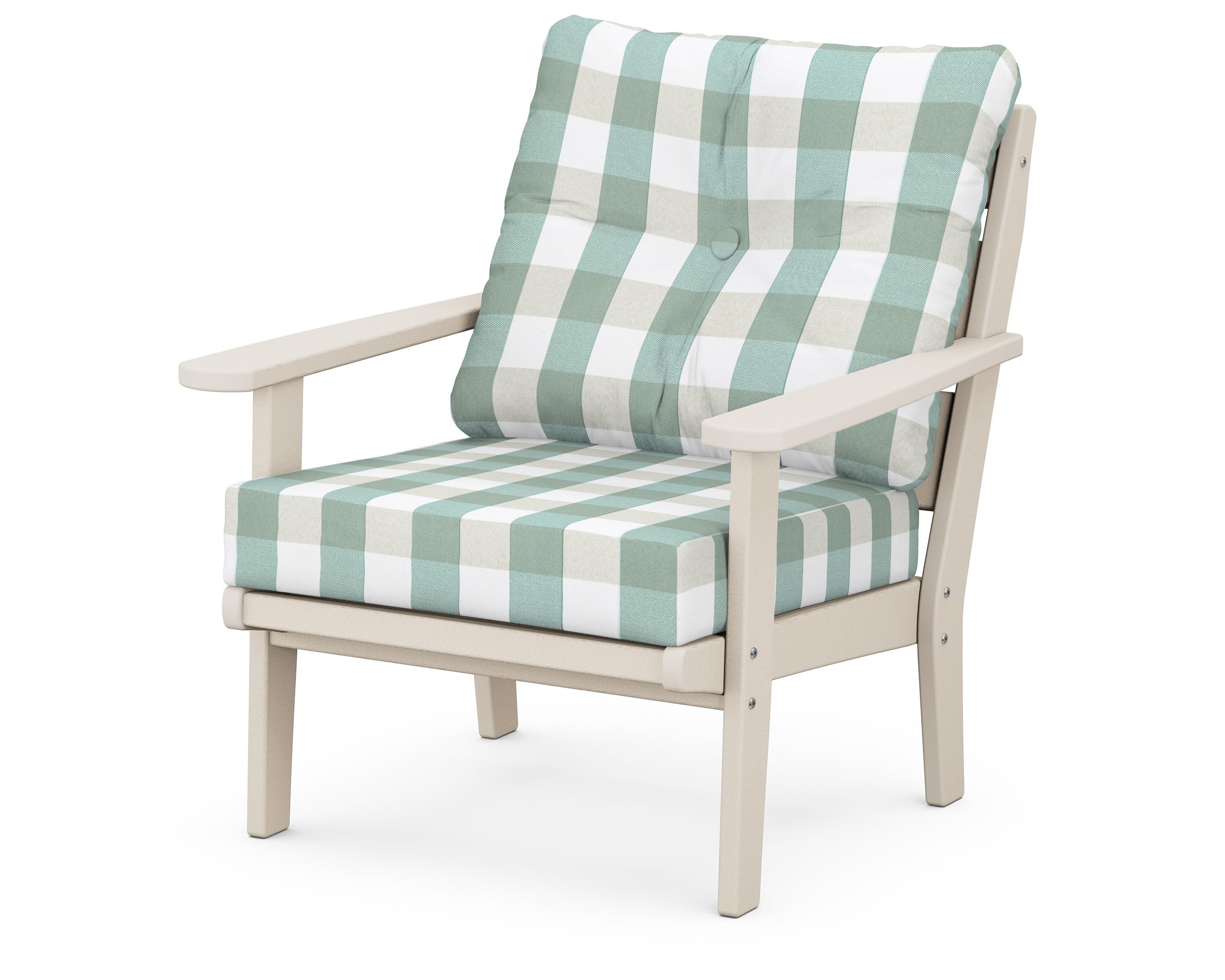 POLYWOOD® Lakeside Deep Seating Chair in Sand / Buffalo Plaid Glacier Spa