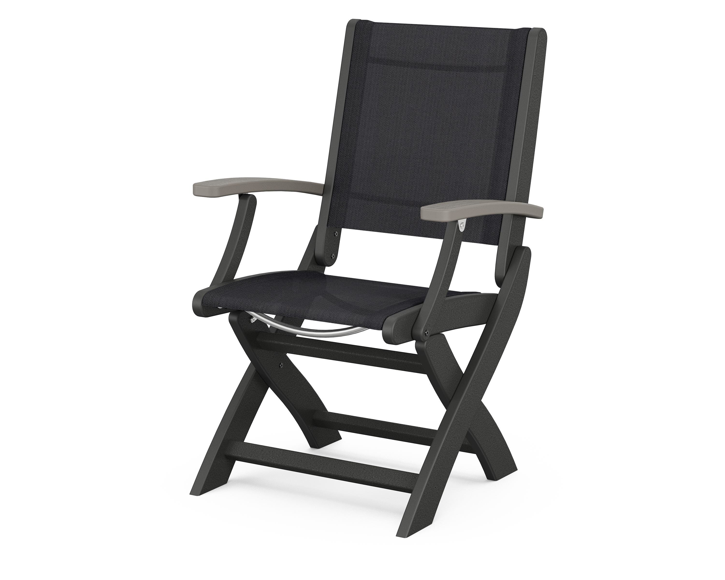 POLYWOOD® Coastal Folding Chair in Black / Driftwood / Black Sling