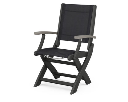 POLYWOOD® Coastal Folding Chair in Black / Driftwood / Black Sling