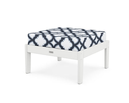 Country Living Cottage Deep Seating Ottoman in White / Trellis Marine Indigo