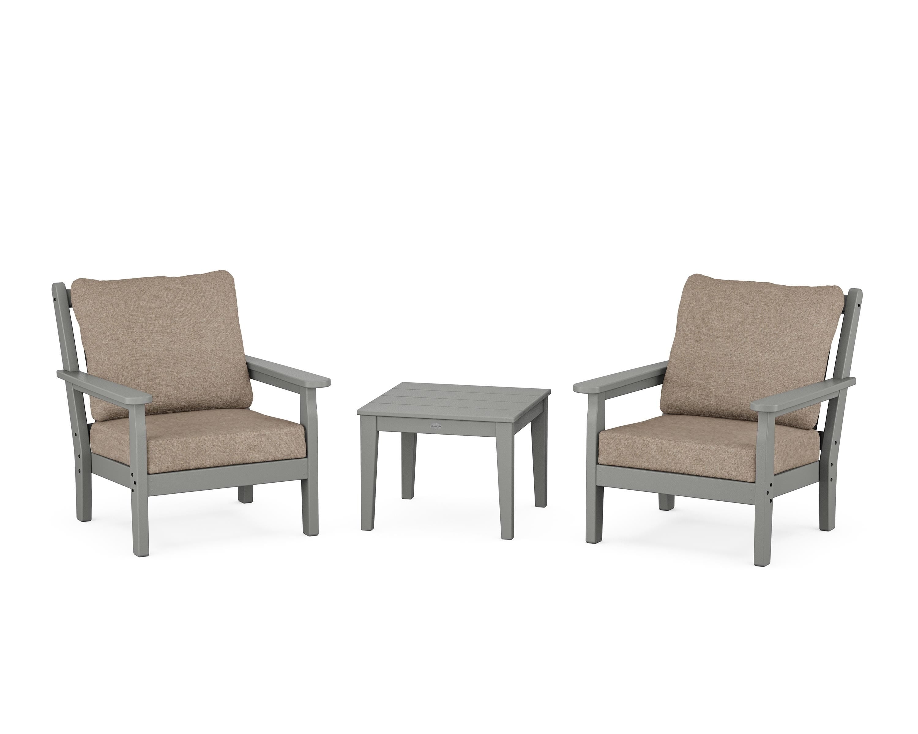 POLYWOOD® Chippendale 3-Piece Deep Seating Set in Slate Grey / Spiced Burlap