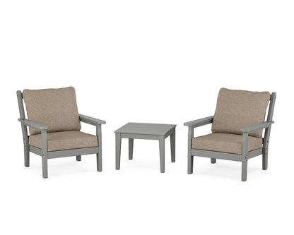 POLYWOOD® Chippendale 3-Piece Deep Seating Set in Slate Grey / Spiced Burlap