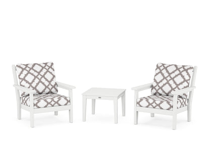 POLYWOOD® Chippendale 3-Piece Deep Seating Set in White / Trellis Grey Mist
