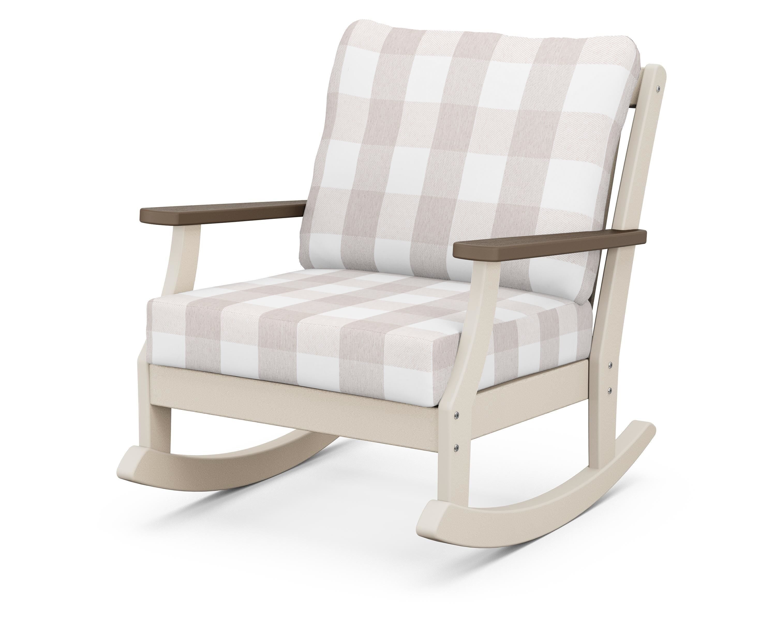 POLYWOOD® Braxton Deep Seating Rocking Chair in Sand / Kona / Buffalo Plaid Dune Burlap