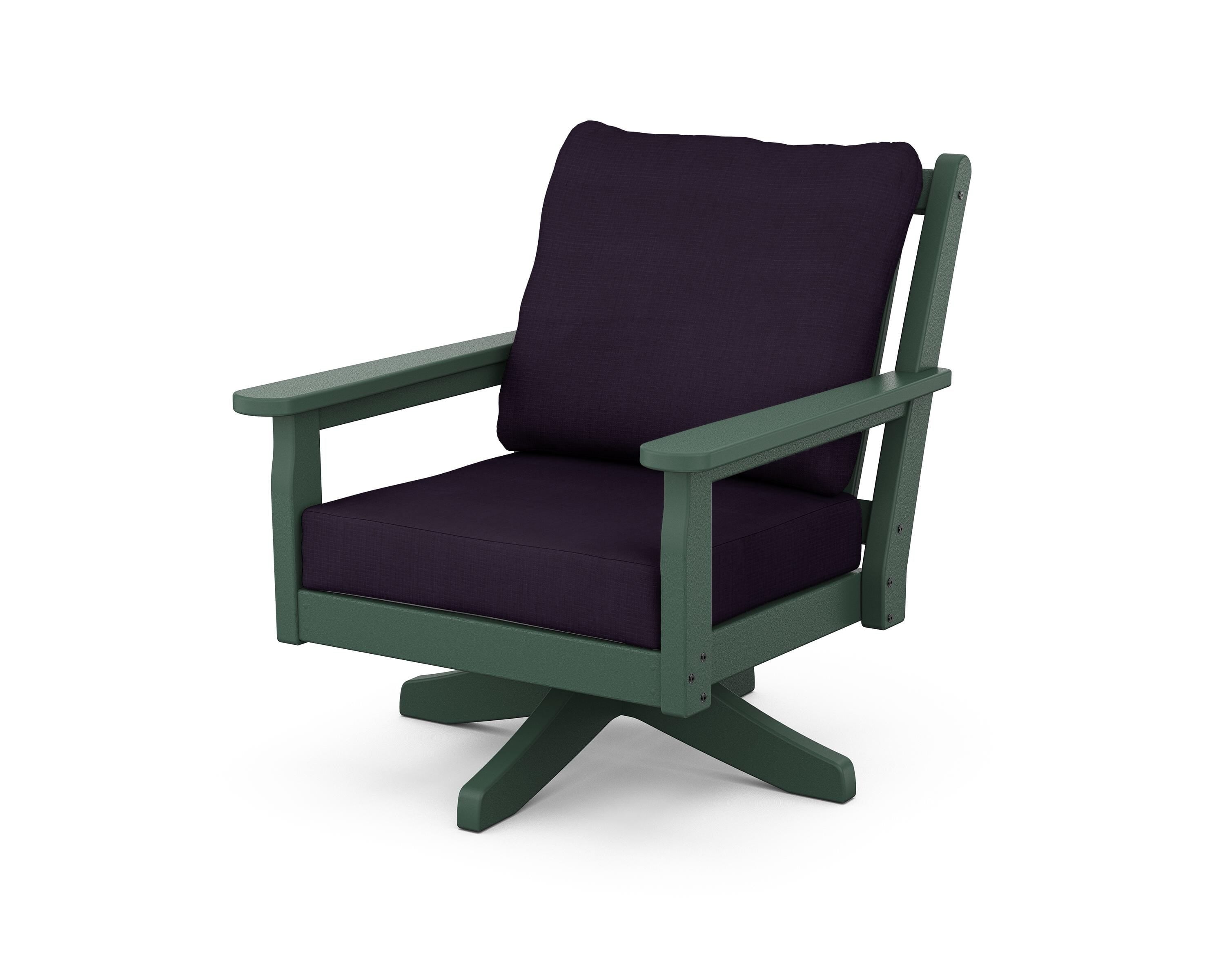 POLYWOOD® Chippendale Deep Seating Swivel Chair in Green / Navy Linen