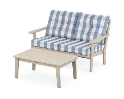 POLYWOOD® Lakeside 2-Piece Lounge Loveseat Set in Sand / Buffalo Plaid Sky Blue