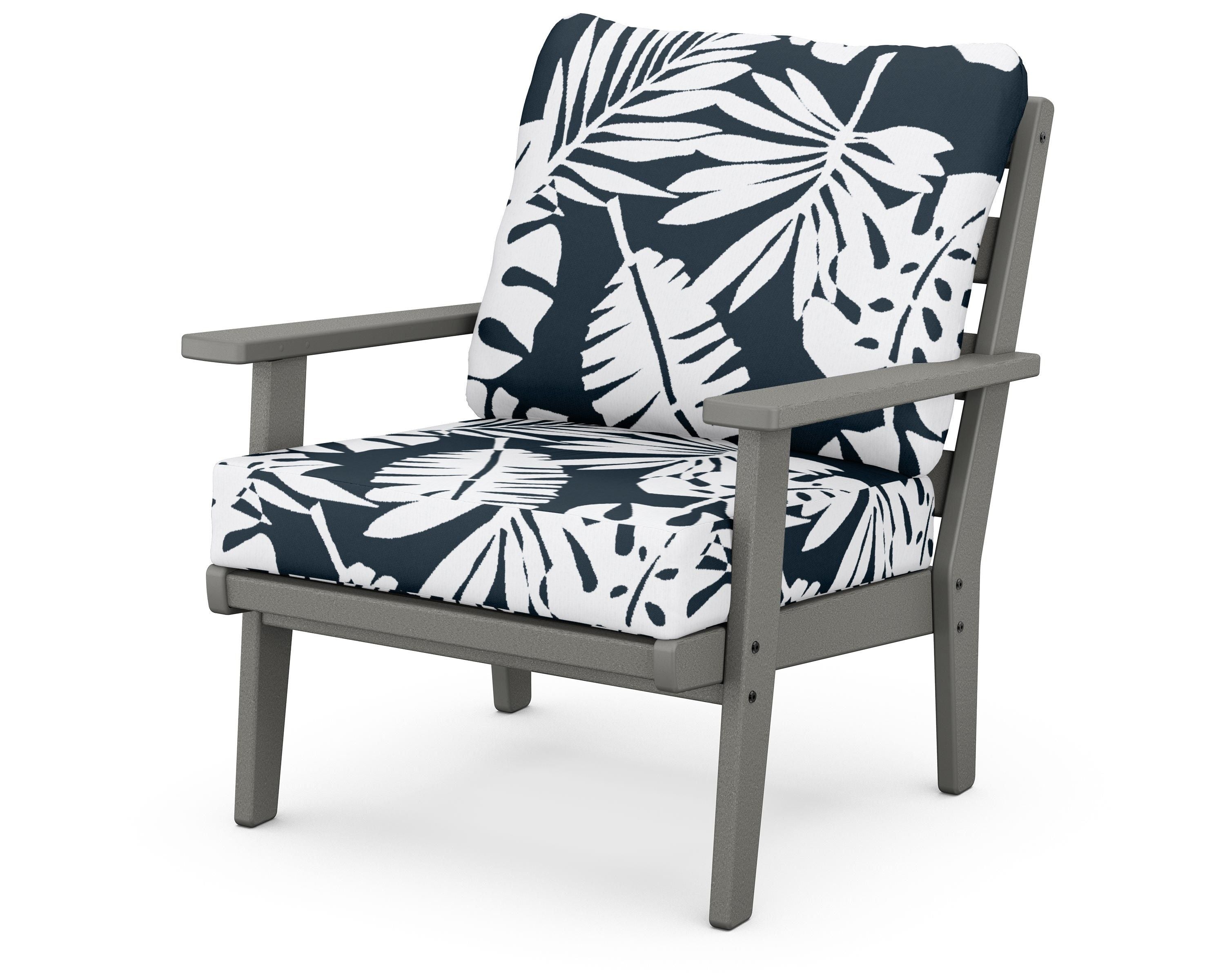 POLYWOOD® Grant Park Deep Seating Chair in Slate Grey / Leaf Marine Indigo