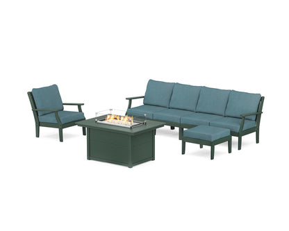 POLYWOOD® Braxton Sectional Lounge and Fire Pit Set in Green / Ocean Teal