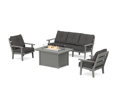 POLYWOOD® Lakeside Deep Seating Fire Pit Table Set in Slate Grey / Spectrum Carbon