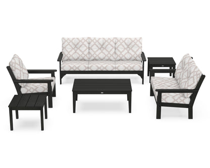 POLYWOOD® Vineyard 6-Piece Deep Seating Set in Black / Trellis Dune Burlap