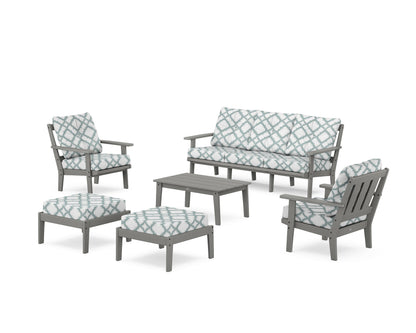 POLYWOOD® Oxford 6-Piece Lounge Sofa Set in Slate Grey / Trellis Glacier Spa