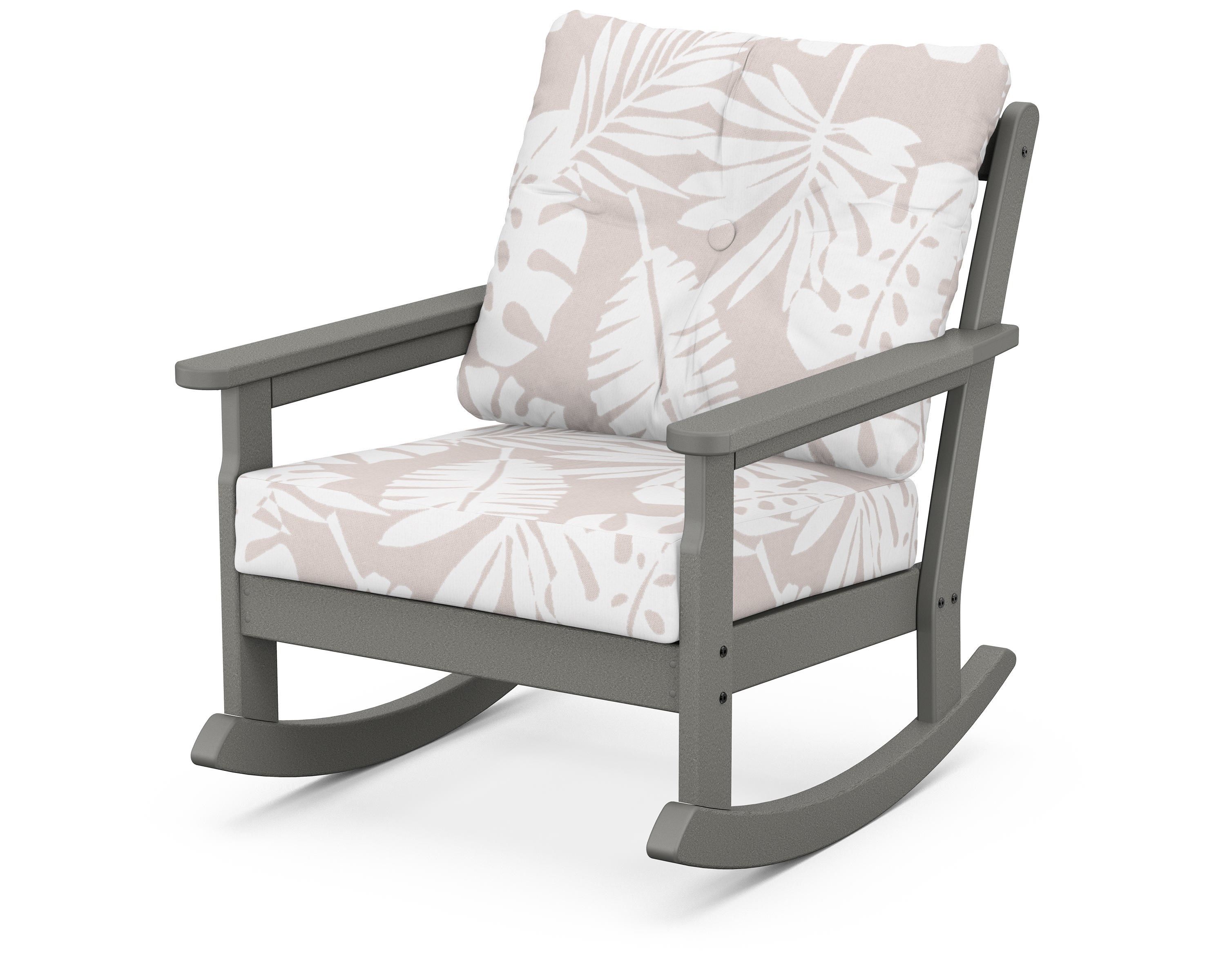 POLYWOOD® Vineyard Deep Seating Rocking Chair in Slate Grey / Leaf Dune Burlap