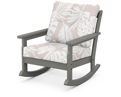 POLYWOOD® Vineyard Deep Seating Rocking Chair in Slate Grey / Leaf Dune Burlap