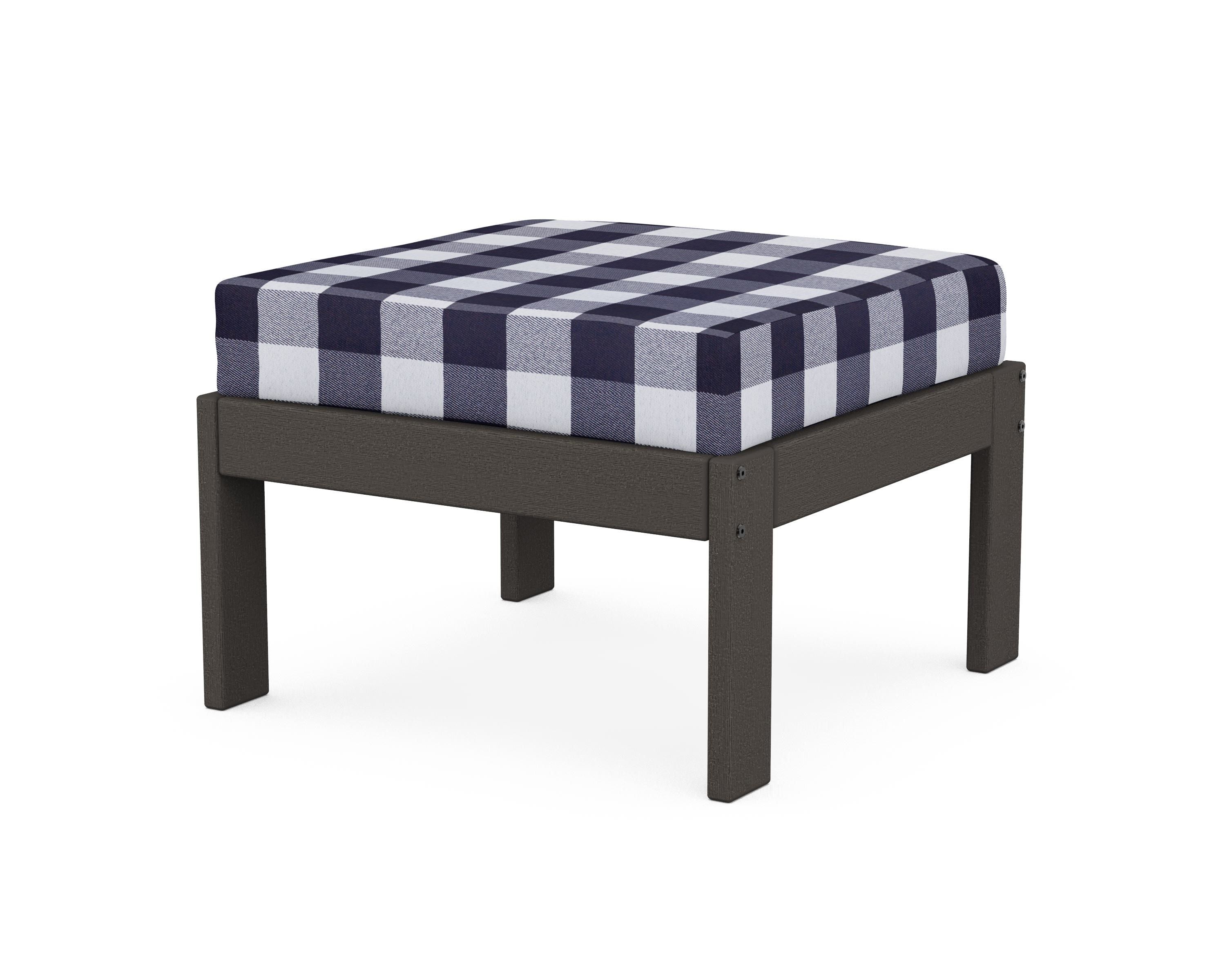 POLYWOOD® Vineyard Modular Ottoman in Vintage Coffee / Buffalo Plaid Navy