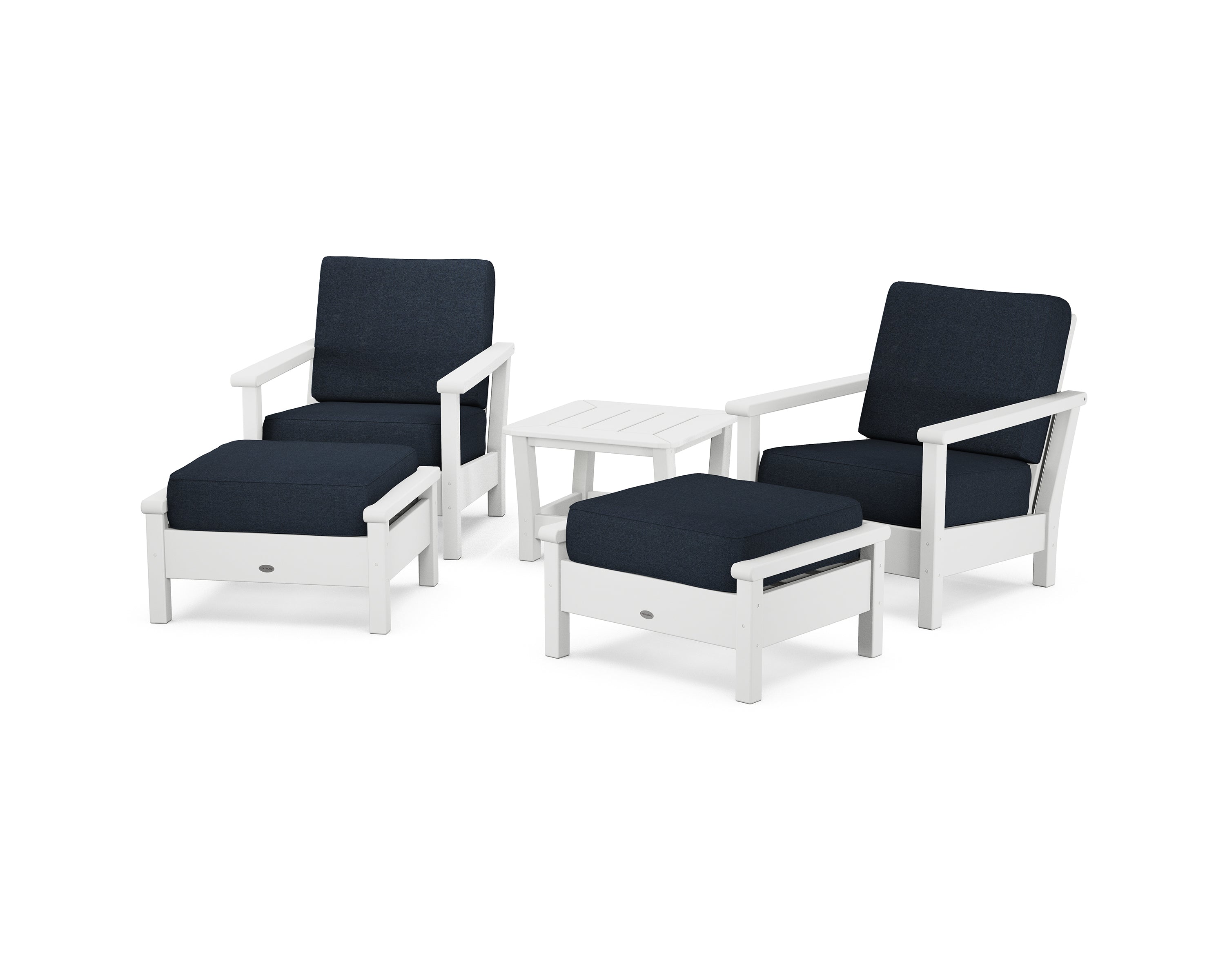 POLYWOOD® Harbour 5-Piece Deep Seating Chair Set in White / Marine Indigo