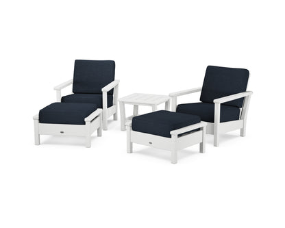 POLYWOOD® Harbour 5-Piece Deep Seating Chair Set in White / Marine Indigo