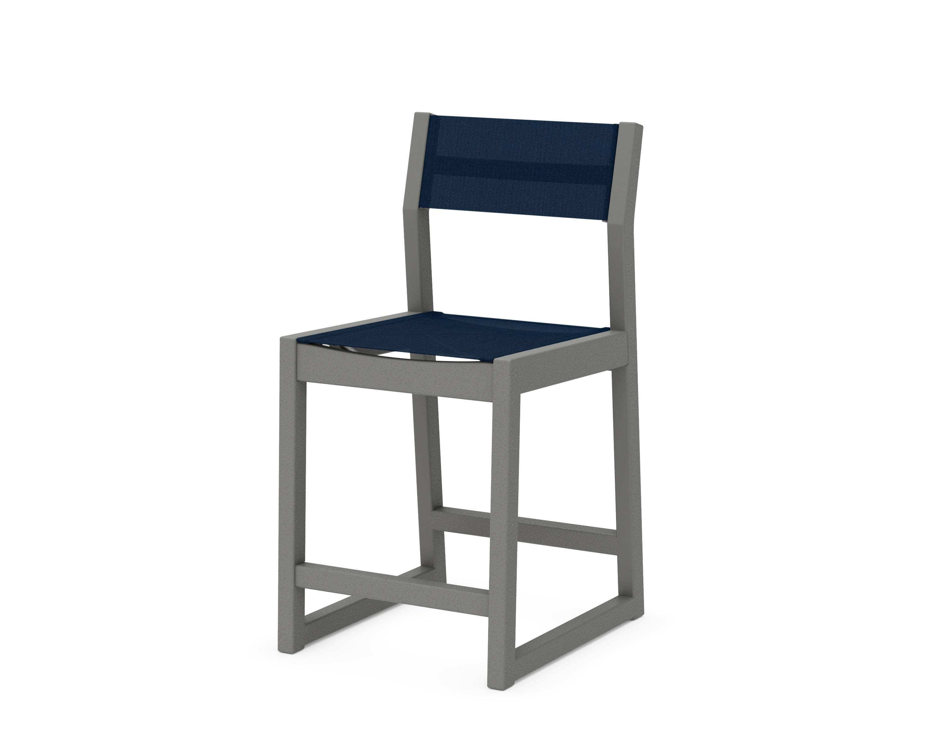 POLYWOOD® EDGE Sling Counter Side Chair in Slate Grey / Navy Blue Sling
