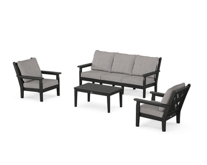 POLYWOOD® Chippendale 4-Piece Deep Seating Set with Sofa in Black / Grey Mist