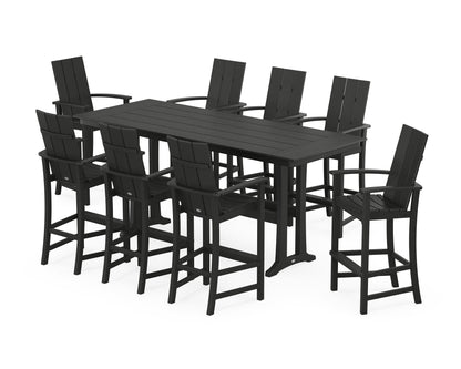 POLYWOOD® Modern Adirondack 9-Piece Farmhouse Bar Set with Trestle Legs in Black
