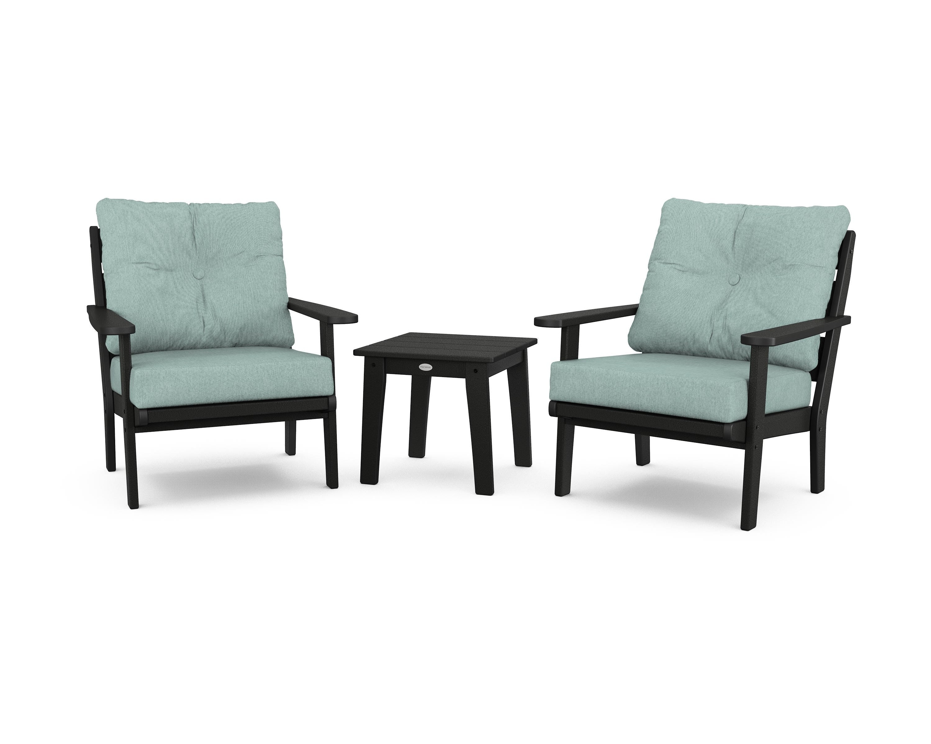 POLYWOOD® Lakeside 3-Piece Deep Seating Chair Set in Black / Glacier Spa