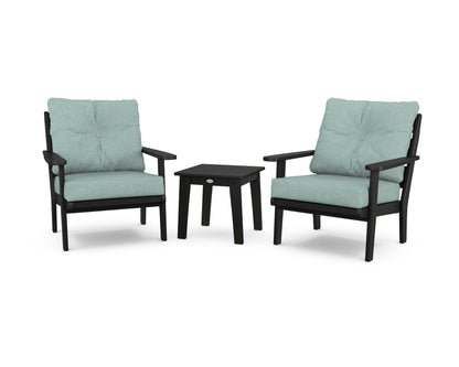 POLYWOOD® Lakeside 3-Piece Deep Seating Chair Set in Black / Glacier Spa