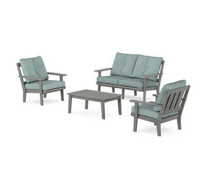 POLYWOOD® Oxford 4-Piece Deep Seating Set with Loveseat in Slate Grey / Glacier Spa