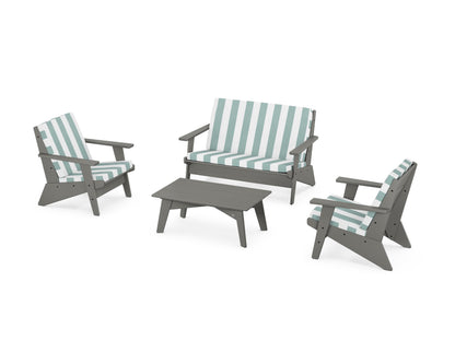 POLYWOOD® Riviera Modern Lounge 4-Piece Set in Slate Grey / Cabana Stripe Glacier Spa