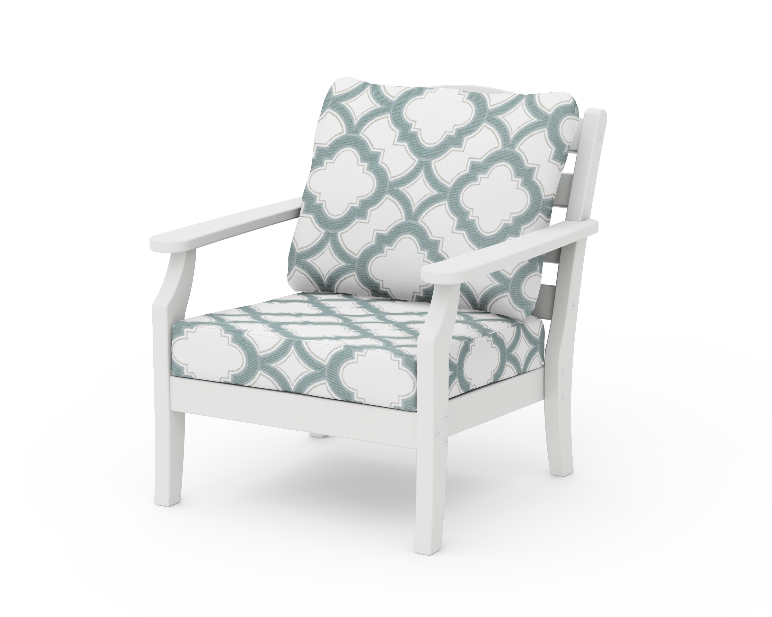 Draper James™ by  POLYWOOD® Savannah Deep Seating Chair in White / Trellis Glacier Spa