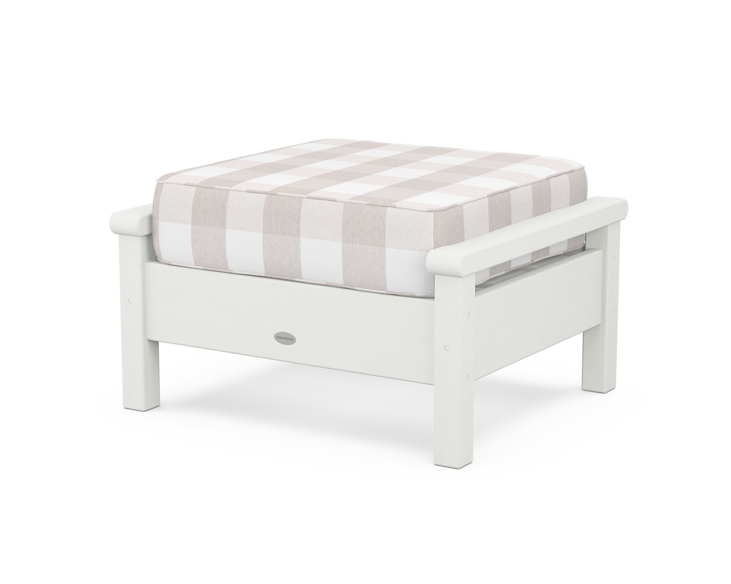 POLYWOOD® Harbour Deep Seating Ottoman in Vintage White / Buffalo Plaid Dune Burlap