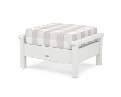 POLYWOOD® Harbour Deep Seating Ottoman in Vintage White / Buffalo Plaid Dune Burlap