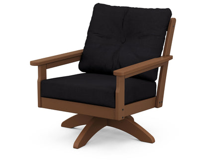 POLYWOOD® Vineyard Deep Seating Swivel Chair in Teak / Midnight Linen