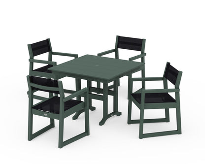 POLYWOOD® EDGE Sling Arm Chair 5-Piece Farmhouse Dining Set in Green / Black Sling