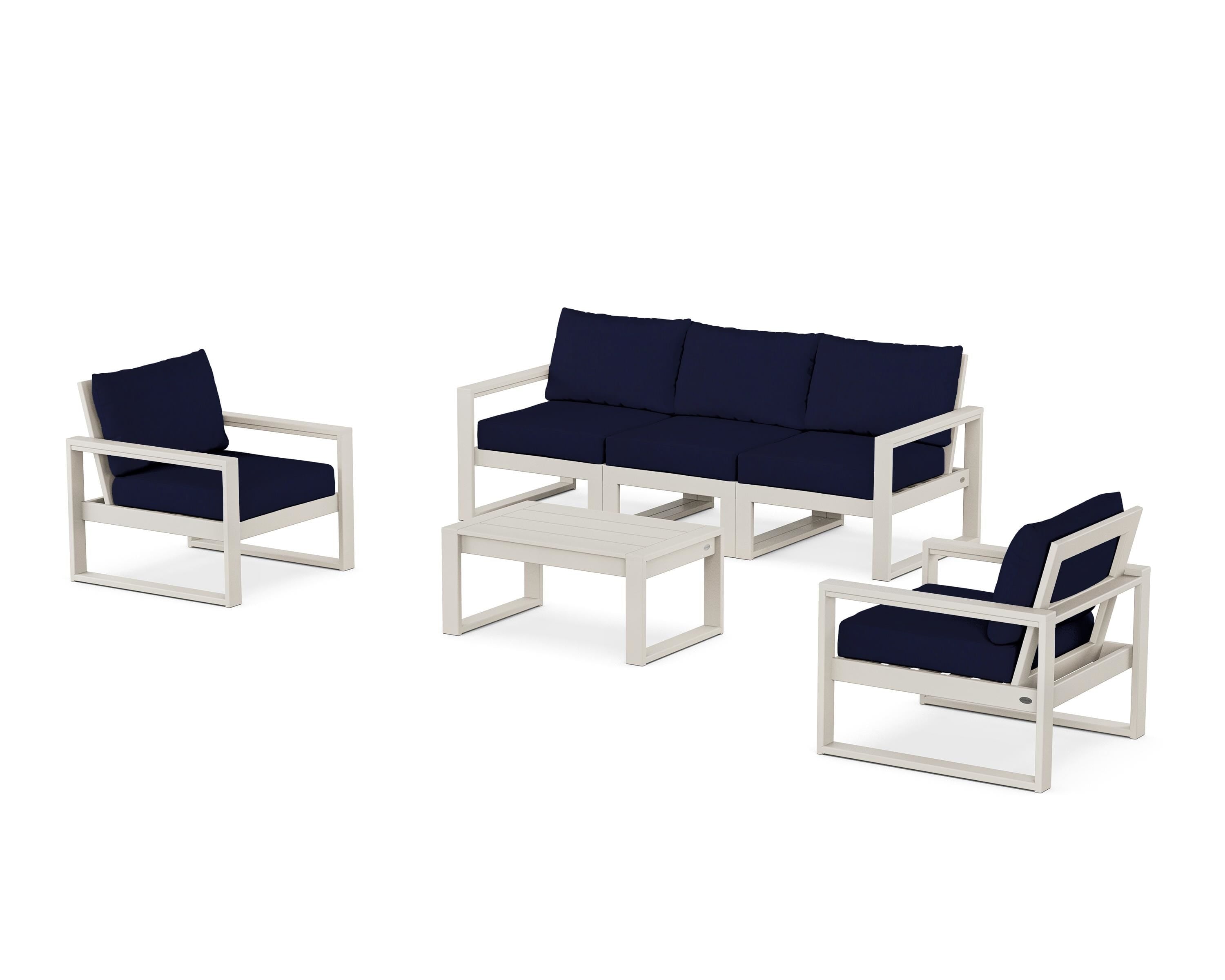 POLYWOOD® EDGE Sectional 4-Piece Deep Seating Set with Sofa in Sand / Navy