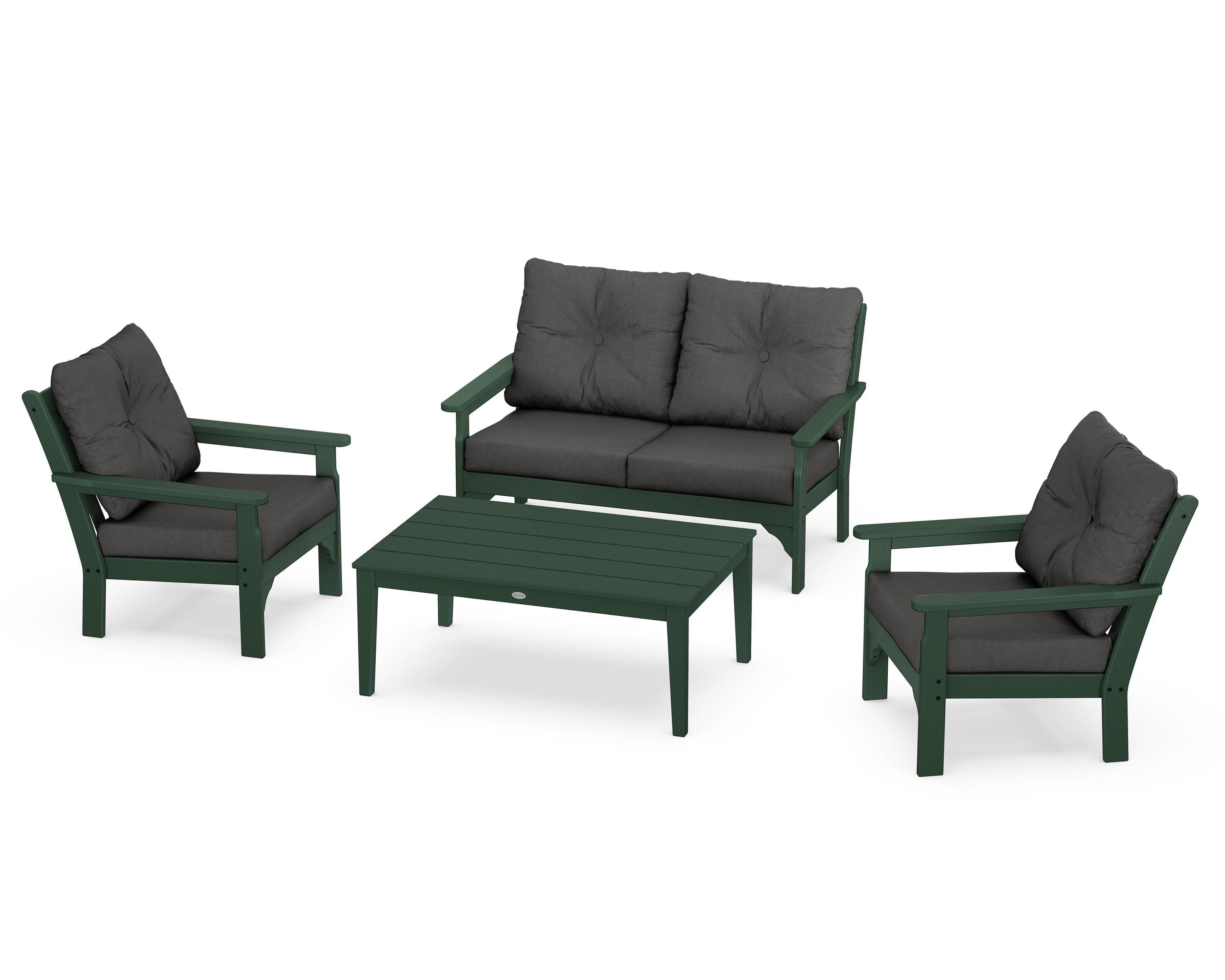 POLYWOOD® Vineyard 4-Piece Deep Seating Set in Green / Spectrum Carbon