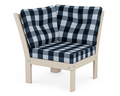 POLYWOOD® Vineyard Modular Corner Chair in Sand / Buffalo Plaid Marine Indigo