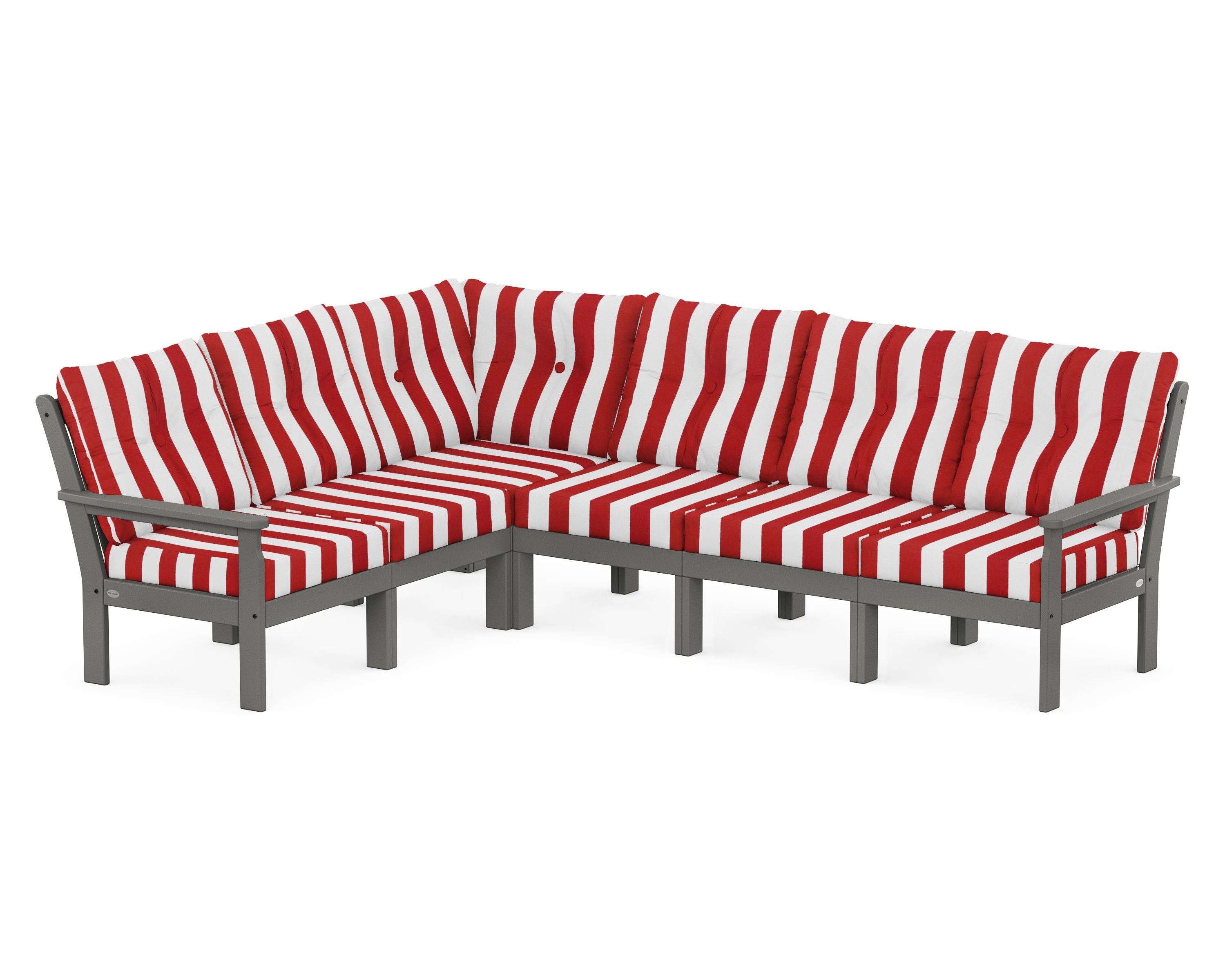 POLYWOOD® Vineyard 6-Piece Sectional in Slate Grey / Cabana Stripe Crimson