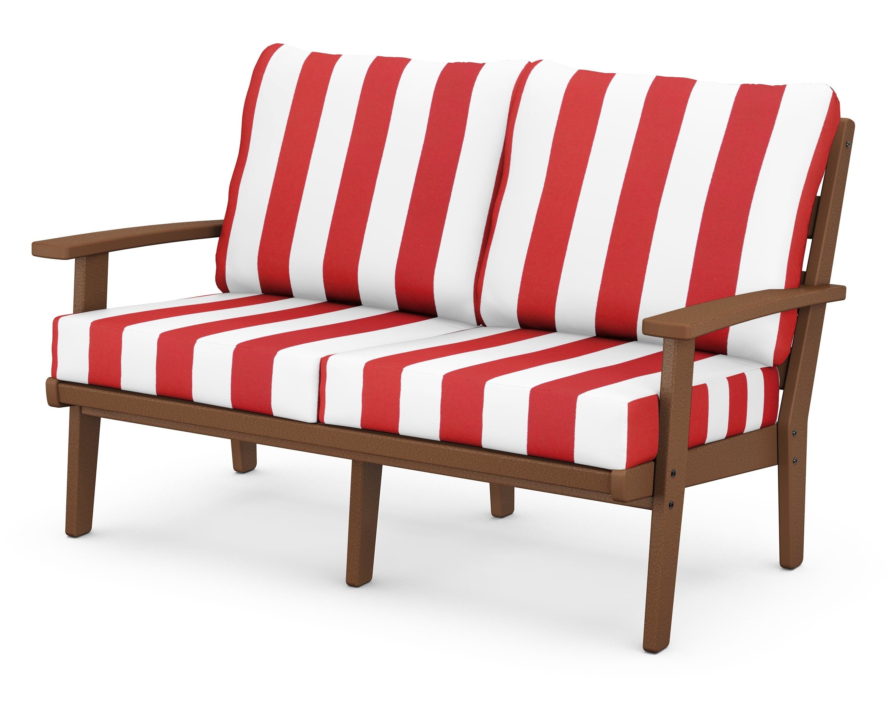 POLYWOOD® Grant Park Deep Seating Loveseat in Teak / Cabana Stripe Crimson